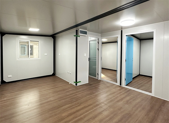 20 metrelik gri genişletilmiş konteyner evi otel için çelik kapıyla